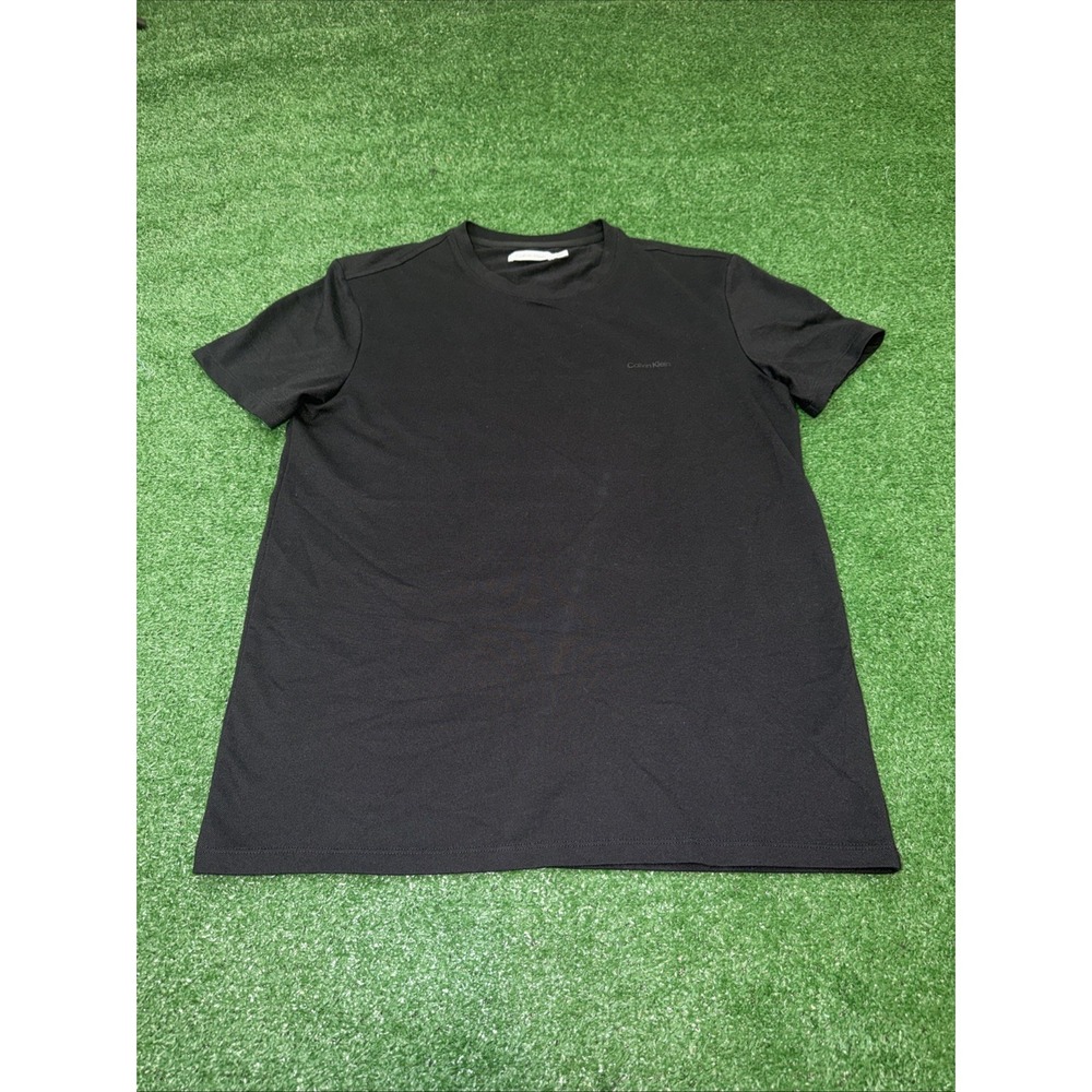 Calvin Klein Men's Short Sleeve Black‎ Textured Pique Crew Neck Tee Small